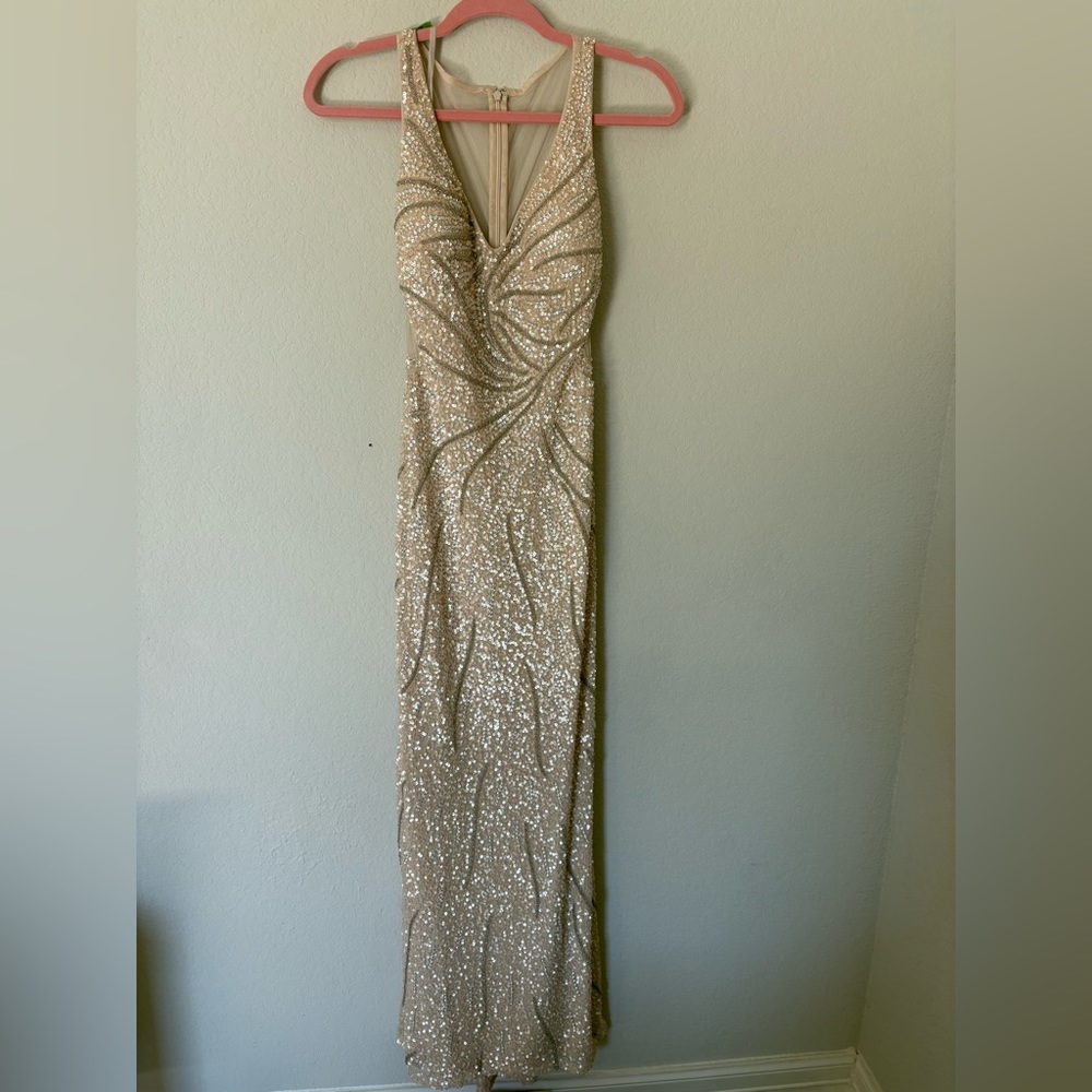 Adrianna Papell-Adrian Maddox Collection Sequin Tan Gown - Picture 2 of 13